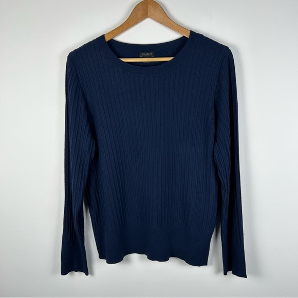 Ann Taylor Factory Rib Knit Crew Neck Sweater - Dark Blue - Picture 1 of 8